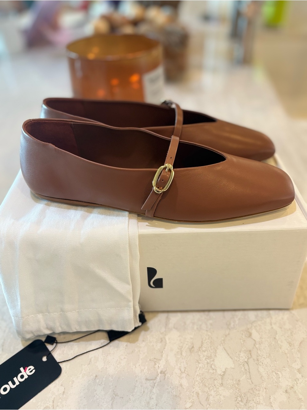 Larroude Misty Ballerina Flat Caramel Kidskin Leather Almond Toe Ballet Flats - Picture 10 of 12